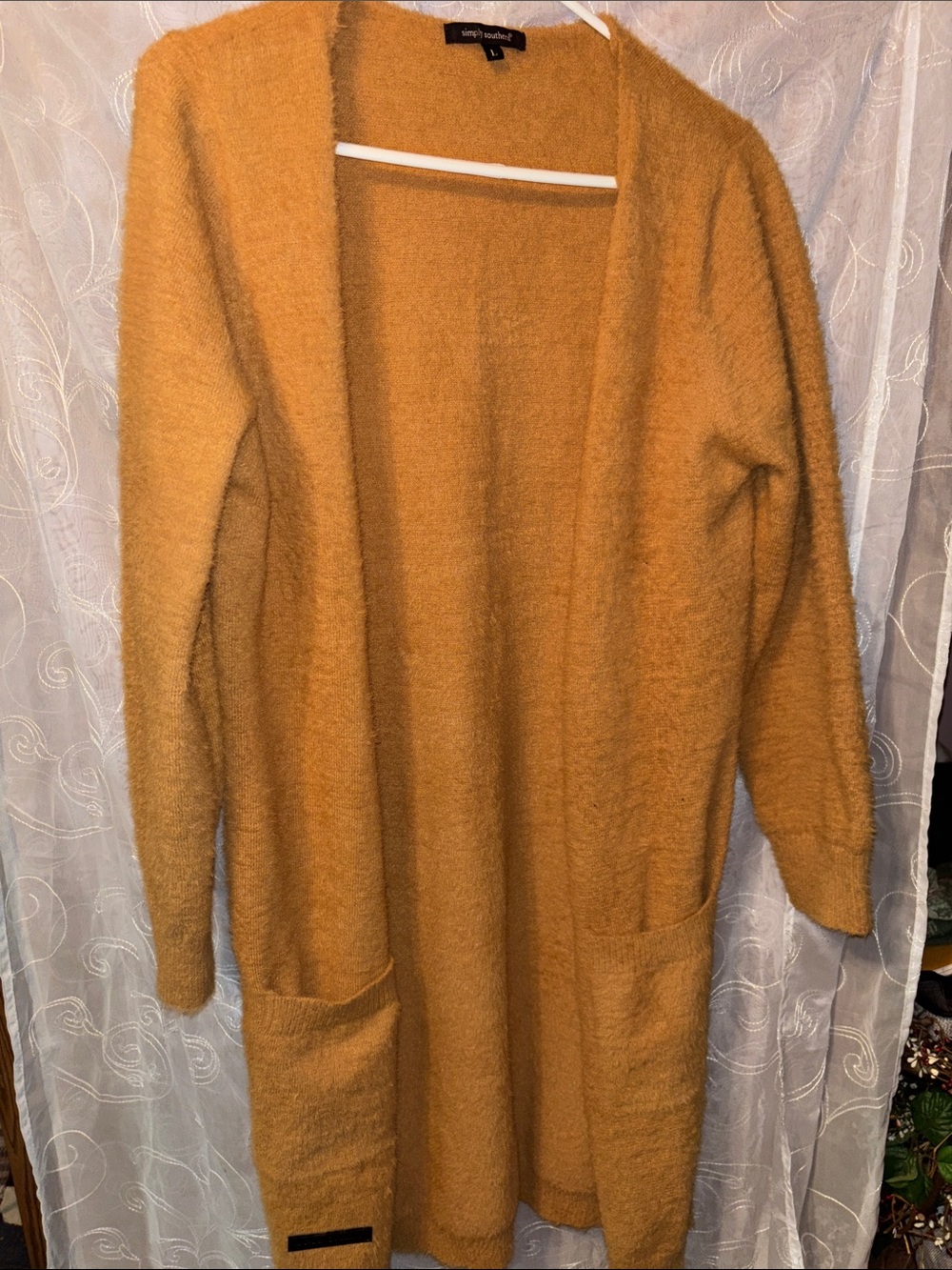 Simply Southern Mustard Open-Front Long Cardigan